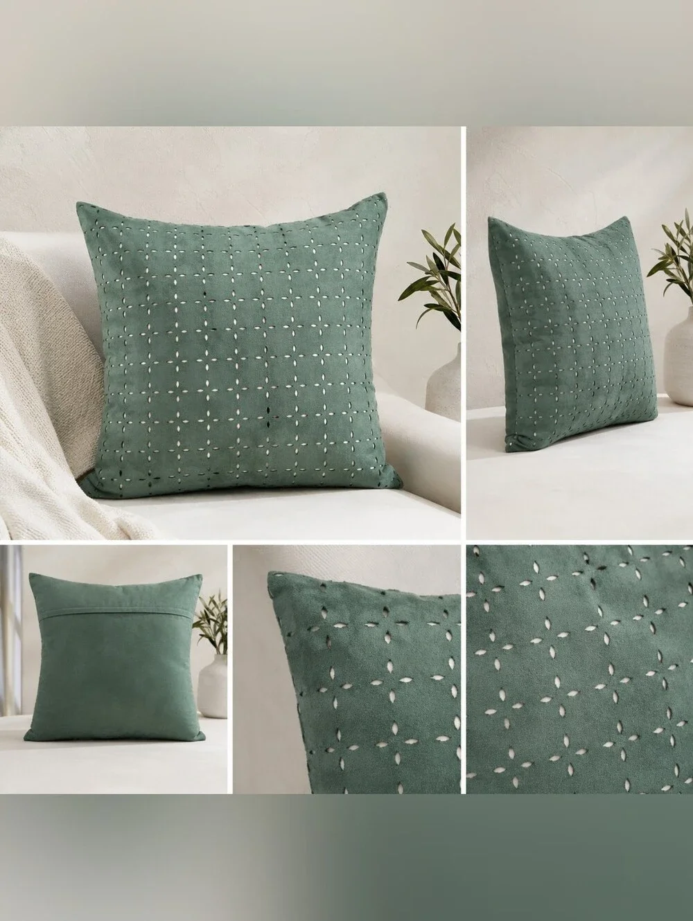Pier 1 Imports Green Faux Suede Cutout Throw Pillow Feather Insert 16x16